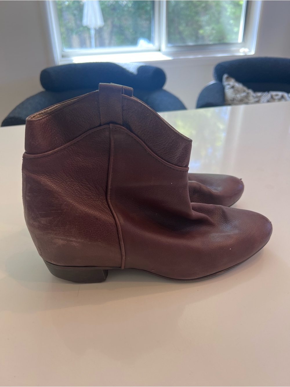 Zara Burgundy Leather Ankle Booties